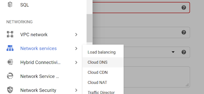 Cloud DNS menu